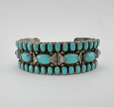 Vintage Dave & Celia Nieto Zuni Sterling Silver Turquoise Cluster Cuff Bracelet picture