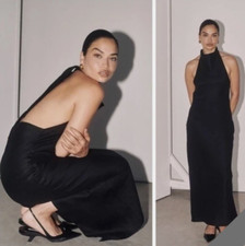 Dissh Vera Linen Halter Dress Black Size AU 8/US  4. Brand New  picture