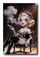 Gothic Porcelain Doll Smoking Glamorous Witch Halloween 4x6 Art Print UR100402 picture