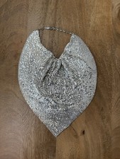 Vintage Signed Whiting & Davis Silver Mesh Bib Scarf Necklace Triangle picture