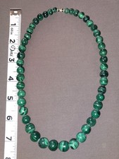Vintage Heavy Genuine Green Malachite Graduated Bead Necklace – 16