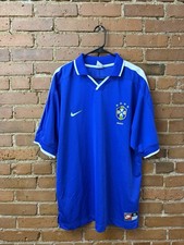 Vintage 1998 Nike Brazil Away Soccer Jersey CBF World Cup Blue XL Original picture