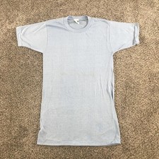 Vintage Healthknit Shirt Mens Small Light Blue Blank 50/50 Poly Cotton Crew Neck picture