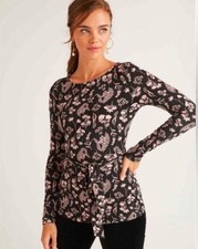 Boden Bernadette 12 14 UK 18 Stretch Jersey Knit Black Botany Tie Top Pink Tunic picture