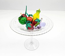 Vintage Cut & Engraved Glass Compote with 8 Art Glass Fruit Pieces Centerpiece picture