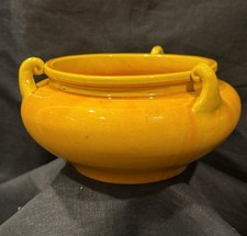 Awaji Vintage Pottery Yellow Gold Handled Bowl Made In Japan picture