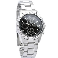 SEIKO Chronograph SND367PC Black Silver  Men's Watch from Japan in BOX new picture