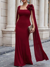 Plus Size Red Mermaid Maxi Dress1XL 2XL 3XL Square Neck 3D Floral Luxury Evening picture