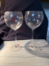 2 LENOX FLORAL SPIRIT BALLOON WINE GOBLETS PINK PURPLE  8 1/2” picture