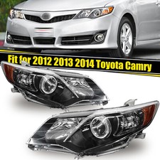 For 2012 2013 2014 Toyota Camry Black Amber Pair Headlights Assembly Left+Right picture