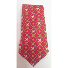 Via Veneto Linea Oro Silk Tie Mens Red Gold Seal Animal Print Made in Italy picture