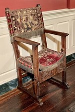 Spanish 16th c walnut friar's armchair or frailero Flute front arms carved panel picture