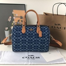 COACH CY699 Rowan Large Satchel Bag Signature Canvas Blue Brown Outlet New picture
