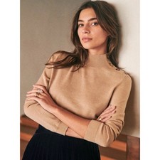 Sezane Jacob Jumper Merino Wool Tan Mock Neck Womens Sweater Large Quiet Luxury picture