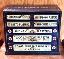 Antique Johnson & Johnson Pharmacy Plasters Cabinet Vtg Druggist Display picture