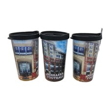 3 ~ NEBRASKA CORNHUSKER HUSKER STADIUM CUPS w/ Lids FOOTBALL Hot Serving  picture