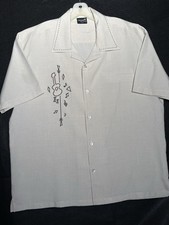 Vtg Steady Last Call Mens Shirt Large Embroidered Guitar Ivory Polyester Martini picture