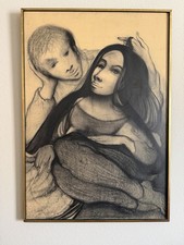 Michelle Michaux Original Framed charcoal portrait couple in love picture
