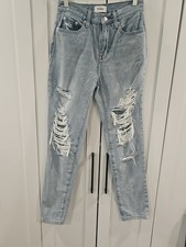 Pistola Presley High Rise Relaxed Roller Jeans. Light Wash. Very Distressed. picture