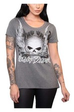 Harley-Davidson® Women's Rhinestone Skull Hi-Low Hem Short Sleeve Tee - Size L picture
