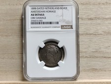 1898 Wilhelmina Inauguration Netherlands Silver Medal NGC AU Details picture