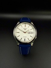 Seiko 5 Automatic Men's 36mm Silver White Dial 7S26 Day/Date Blue Rubber Strap picture
