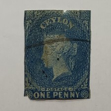 1850's-1860's CEYLON 1d IMPERF STAMP BLUE picture
