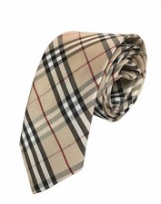 Kelran Men’s Dress Necktie Nova Check Plaid Print Beige Khaki Camel Vintage picture