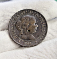 1868 Spanish 5 Centimes Coin (Partial Hole) picture