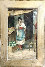 ANTQ 19th C Origin. Italian Genre Watercolor / Paper 