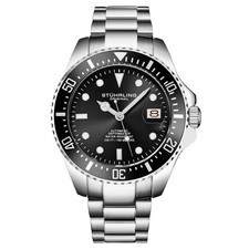 Stuhrling 4048 1 Automatic Depthmaster Diver Date Black Mens Watch picture