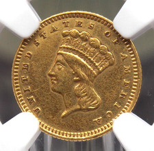 1873 $1 Gold One Dollar LIBERTY Head *TYPE 3* Open 3 NGC AU Details #002 ECC&C picture