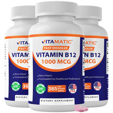 (3 Pack) Vitamatic Vitamin B12 1000 mcg Fast Dissolve 365 Tablets-Berry Flavor picture