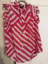 DKNY Pink Geometric Ruffle Sleeveless Blouse Size Large picture