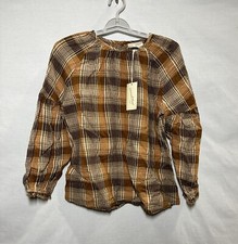 Women's Universal Thread Dressy Long Sleeve Crewneck Popover Top- Brown Plaid S picture