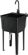 Plastic Utility Sink, Freestanding Sink with Hot&Cold Faucet, Soap Dispenser picture