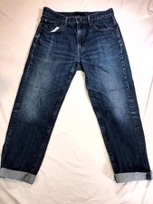Uniqlo Tapered Jeans Mens 32 Blue Denim Faded Regular Fit Cuffed Hem 418939 picture