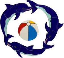 Dolphin Family with Beach Ball Porcelain Swimming Pool Mosaic (26