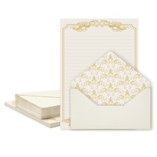 90 Piece Stationery Set 60 VintageStyle Paper Sheets + 30 Envelopes, Gold Bo... picture
