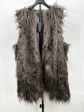 City Chic Woman’s Mushroom long-hair faux fur vest Fluffy Open Front Size L picture