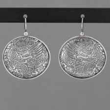 Vintage Silpada Large Sterling Asian-Inspired Etched Dragon Drop Earrings W1228 picture