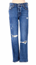 Joe's Womens Medium Wash Blue Distressed Straight Leg Mid Rise Cotton Jeans picture