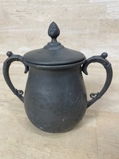 Antique Covered Sugar Bowl Etched Foliage Double Handle Acorn Finial 6 Gray picture