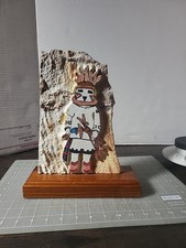 Colorful Hopi Kachina Painting On Stone Wood Mount  picture
