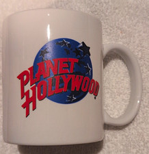 Planet Hollywood White Ceramic Coffee Mug Blue Globe Logo Red Letters picture
