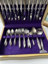 VTG 1950s Nobility Plate Magic Moment  Silver Plate  Set 70 Pc W Wooden Box picture