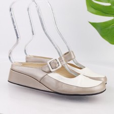 Taryn Rose Womens Kimber Mary Jane Mule Size 39.5 8.5 Pewter White Metallic Shoe picture