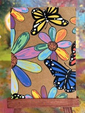 ACEO Original Acrylic 2.5x3.5 Art: neon butterfly flowers by ArtisticApocalypse  picture