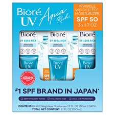 3 PK. KAO Biore UV Aqua Rich Invisible Weightless Moisturizer SPF 50- 3 X 1.7 oz picture