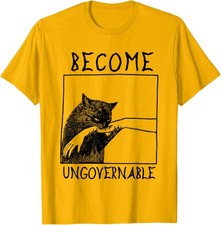 Become Ungovernable - Black Cat Biting Hand Funny Unisex T-Shirt picture